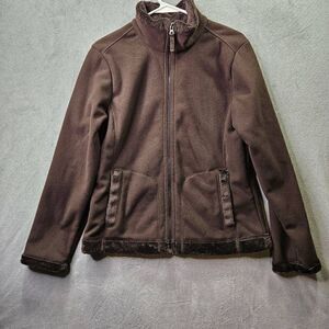 Lands End Fleece Jacket Womens Size Small 6-8 Brown 100% Polyester